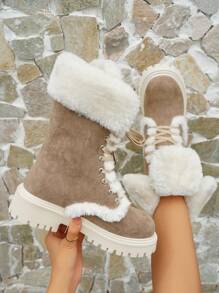 女士們低跟休閒絨面革側拉鍊&紮染設計濃烈香調時尚中筒靴 - 棕色 - 查看 1