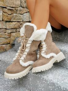 女士們低跟休閒絨面革側拉鍊&紮染設計濃烈香調時尚中筒靴 - 棕色 - 查看 6