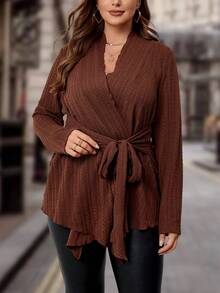 Franclia 大碼素色腰帶外套 - 咖啡棕 - 查看 5