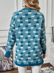 SHEIN Frenchy Hoa văn kẻ sọc Thả vai Áo len Duster - Nhiều màu - Xem 2