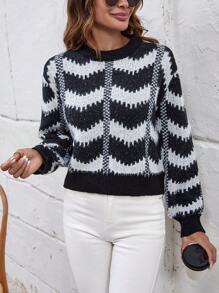 SHEIN LUNE Plaid Pattern Drop Shoulder Sweater Knit Pullover Fall Winter Outfit