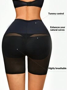 SHAPORA Shorts de fajas unicolor de cintura ancha - Negro - Ver 2