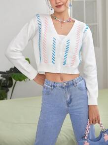 SHEIN EZwear Drop Shoulder Crop Cardigan - Beige - View 4