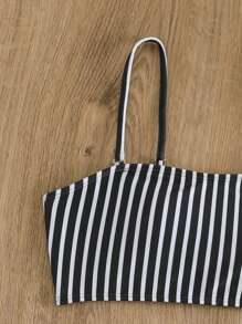 隨機條紋印花比基尼游泳衣套裝 - 黑與白 - 查看 5