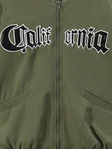 Cậu bé Tween Đồ họa Chữ cái Thả vai Dây kéo Áo khoác bomber Không có áo Hoodie - màu xanh lá - Xem 12