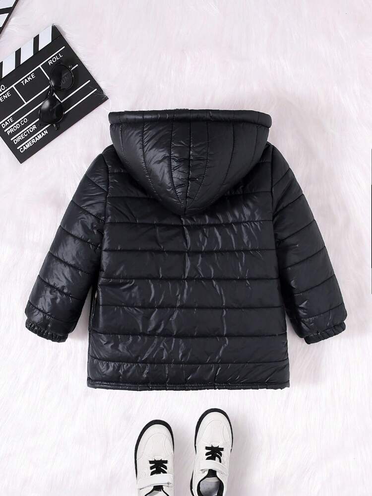 Young Boy 1pc Camo Print Inside Hooded Padded Coat