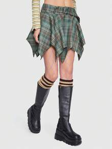 ROMWE In kẻ sọc Viền không đối xứng Thắt lưng Váy - Màu xám đen - Xem 3