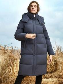 JAZZEVAR Solid Zip Up Hooded Padded Coat - Grey - View 4