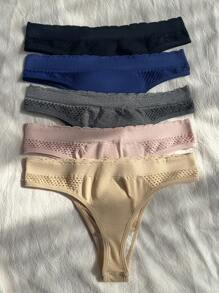 5pack Solid Hollow Out Panty - Multicolor - View 2