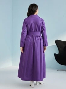 Seusyu Plus Lapel Neck Belted Dress - Purple - View 2