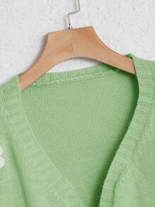 SHEIN Teen Girl Floral Patched Drop Shoulder Two Tone Cardigan - Mint Green - View 4