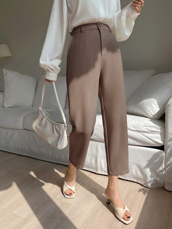 DAZY Casual Business Solid Color Loose Straight Trousers For Women,Women Dress Pants
