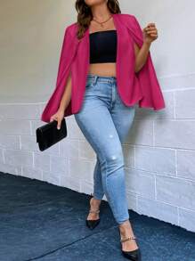 SHEIN Privé 大碼斗篷袖開門襟西裝外套 - 玫紅色 - 查看 6