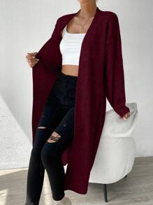 SHEIN Essnce 落肩休闲设计开衫 - 酒紅色 - 查看 1