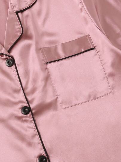 Contrast Piping Satijnen PJ Set Pajama view 4