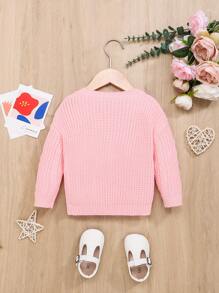 SHEIN Baby Girl Contrast Mesh Ruffle Trim Cable Knit Sweater - Pink - View 2