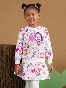 SHEIN X Masha and The Bear 女小童卡通圖案運動衫和裙子 - 彩色 - 查看 5