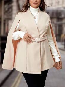 Flirla Plus Cloak Sleeve Belted Overcoat - Apricot - View 5