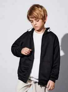 SHEIN 男童休闲宽松针织卫衣，印花图案，日常穿着 - 黑色 - 查看 6