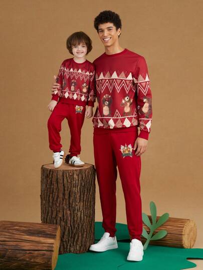 SHEIN X Masha and The Bear Men 1pc Cartoon Graphic Sweatshirt & 1pc Sweatpants