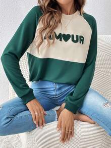 SHEIN Frenchy Lá thư Đổ xô Khối màu Tay Raglan Áo nỉ - Nhiều màu - Xem 4
