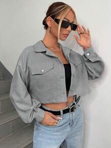 SHEIN EZwear Cazadora con diseño de solapa de hombros caídos crop de pana