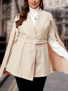 Flirla Plus Cloak Sleeve Belted Overcoat - Apricot - View 1