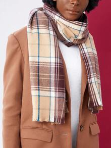 BizChic 女士格子圍巾,保暖適合冬天,優雅 - 焦糖色 - 查看 3