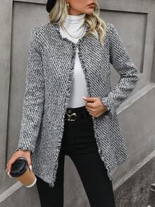 SHEIN Clasi 毛邊緣開門襟外套 - 黑與白 - 查看 3