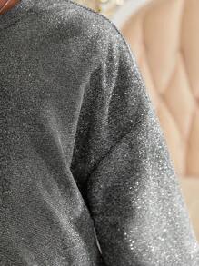 Tween Girl Glitter Drop Shoulder Oversized Sweatshirt - Silver - View 6