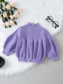 女嬰小高領燈籠袖套頭毛衣 - 紫羅蘭色 - 查看 1