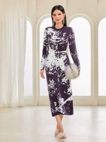 Modelyn 圖形圖案毛衣洋裝 - 紫色 - 查看 3