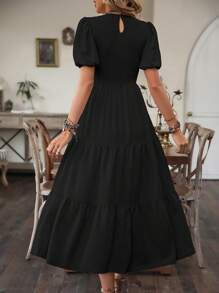 EMERY ROSE Solid Ruffle Hem A-Line Dress Maxi Vacation Beach Outfits Women - Black - View 2