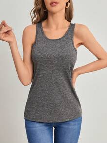 SHEIN Essnce Ladder Cut Out Back Tank Top - Dark Grey - View 2