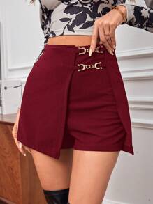 SHEIN Privé Chi tiết chuỗi Áo choàng mặt trước Váy quần - Màu Đỏ Sâu - Xem 4