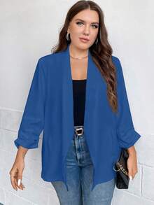 SHEIN Essnce 大碼抽褶袖開門襟西裝外套 - 寶藍色 - 查看 4