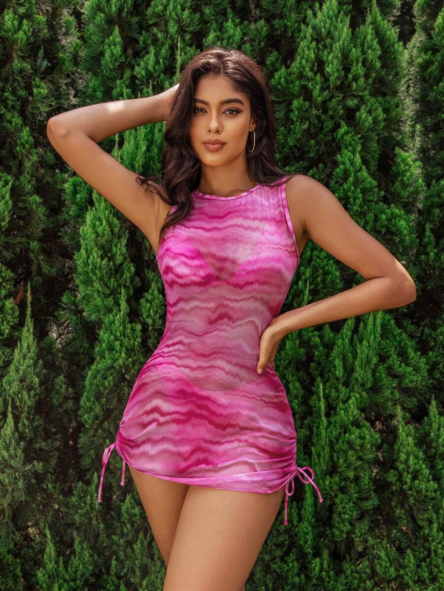 水洗染領帶束側混搭遮陽衫，不含泳衣 - 彩色 - 查看 1