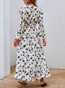 SHEIN VCAY Vestido con cinturón con estampado floral ribete con fruncido - Multicolor - Ver 3