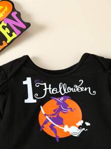 Baby Girl Letter Graphic Ruffle Trim Bodysuit & Bow Front Mesh Overlay Skirt - Multicolor - View 3