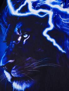 GENTILAND Men Animal & Lightning Print Tee - Navy Blue - View 5