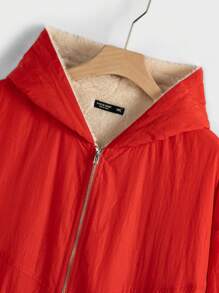 SHEIN EZwear Plus Zip Up Thermal Lined Hooded Jacket - Red - View 6