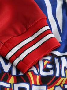 Manfinity EMRG 男士火和字母圖案條紋飾邊學院風夾克無連帽衫 - 黑色 - 查看 4