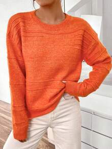 SHEIN Unity Chất rắn Thả vai Áo len - trái cam - Xem 7