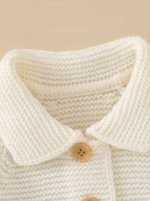 Đứa bé gái Tay Raglan Nút Lên Áo len Mở - Màu be - Xem 4