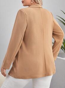 SHEIN Privé Plus Rhinestone Shawl Collar Open Front Blazer - Khaki - View 2