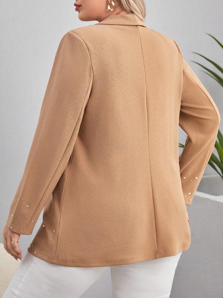 Plus Rhinestone Shawl Collar Open Front Blazer
