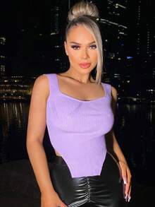 SHEIN SXY Top unicolor tejido de canalé