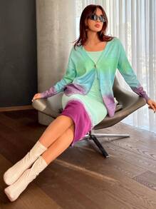 SHEIN Essnce Bóng Thả vai Nút phía trước Áo len Mở - Nhiều màu - Xem 5