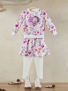 SHEIN X Masha and The Bear 女小童卡通圖案運動衫和裙子 - 彩色 - 查看 2