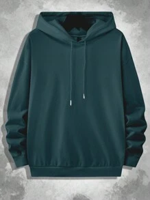 Manfinity Hypemode Nam Lỏng lẻo Đồ họa Khẩu hiệu Thả vai Hoodie Với dây rút - Màu xanh lá cây đậm - Xem 2